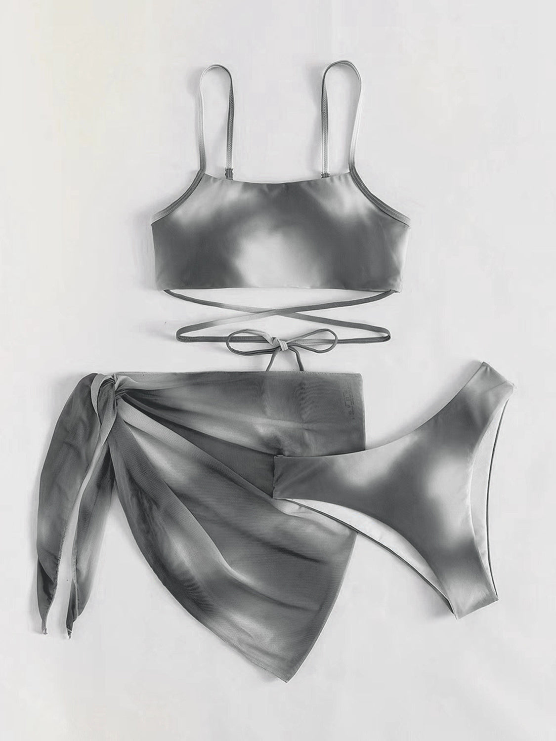 Tied Gradient Spaghetti Strap Three-Piece Swim Set - AllIn Computer