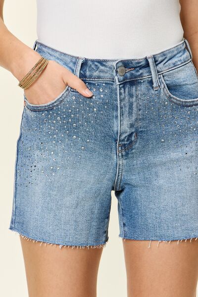 Judy Blue Full Size High Waist Rhinestone Decor Denim Shorts - AllIn Computer