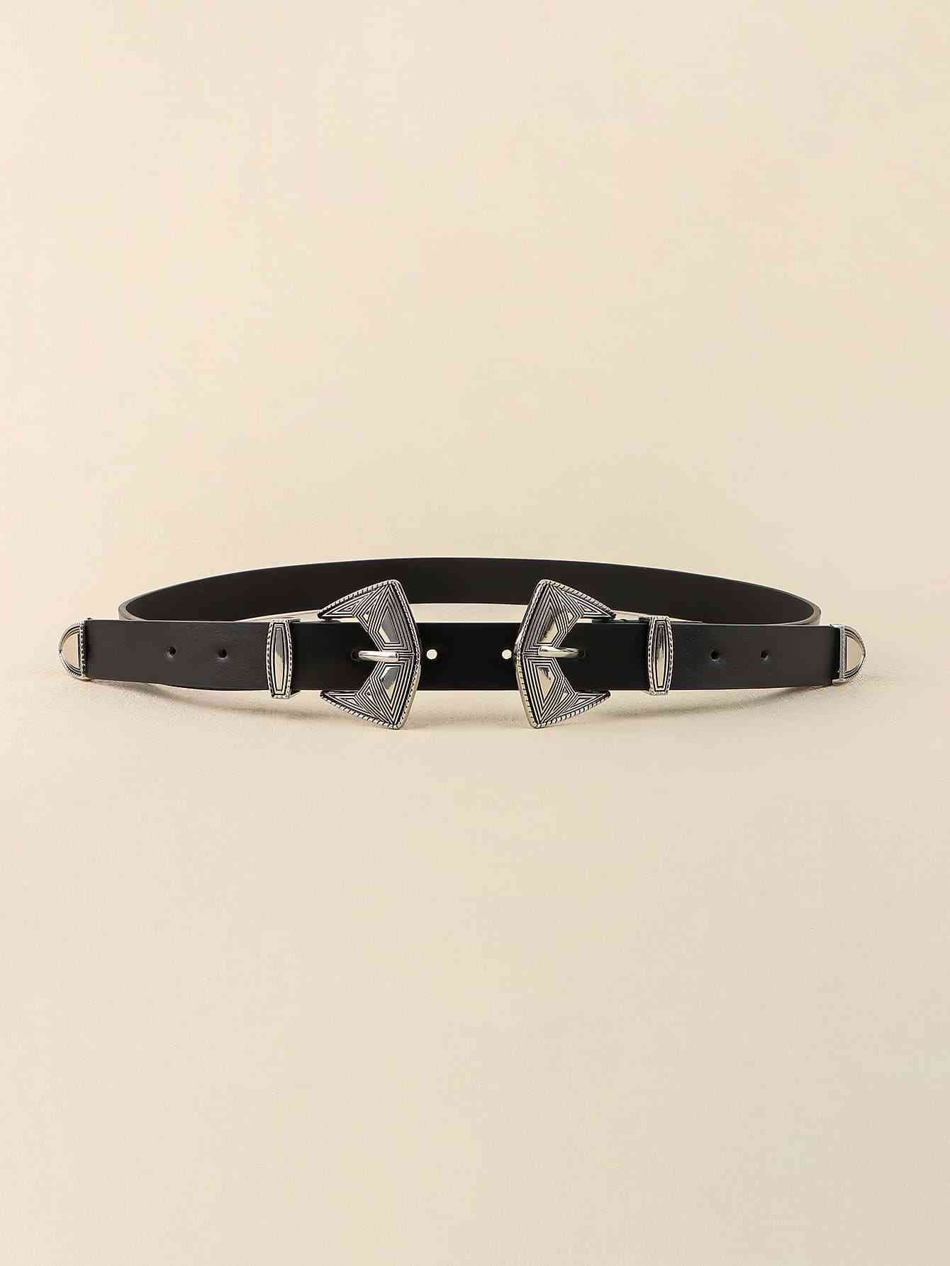 Double Buckle PU Leather Belt - AllIn Computer