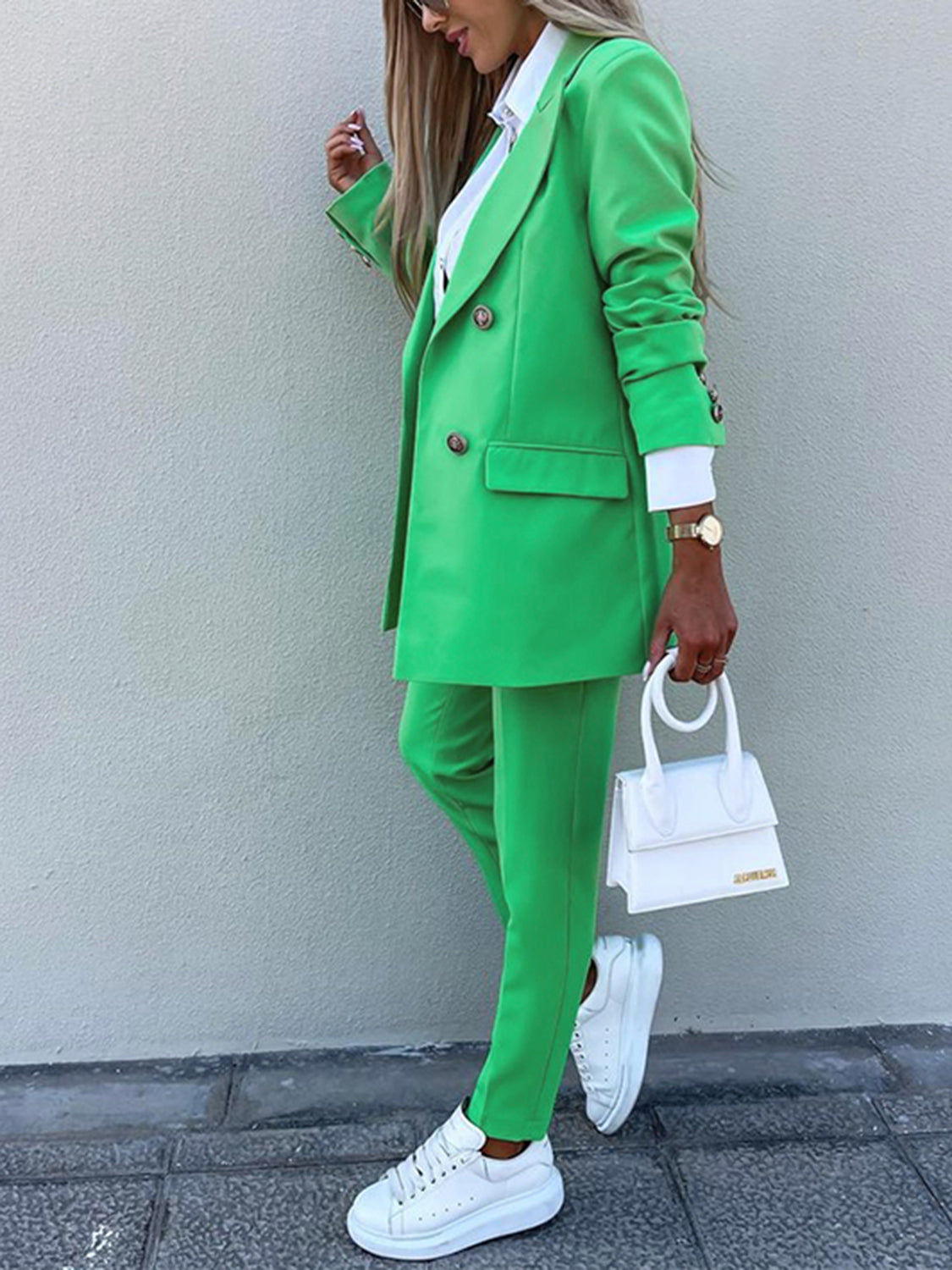 Lapel Collar Long Sleeve Blazer and Pants Set - AllIn Computer