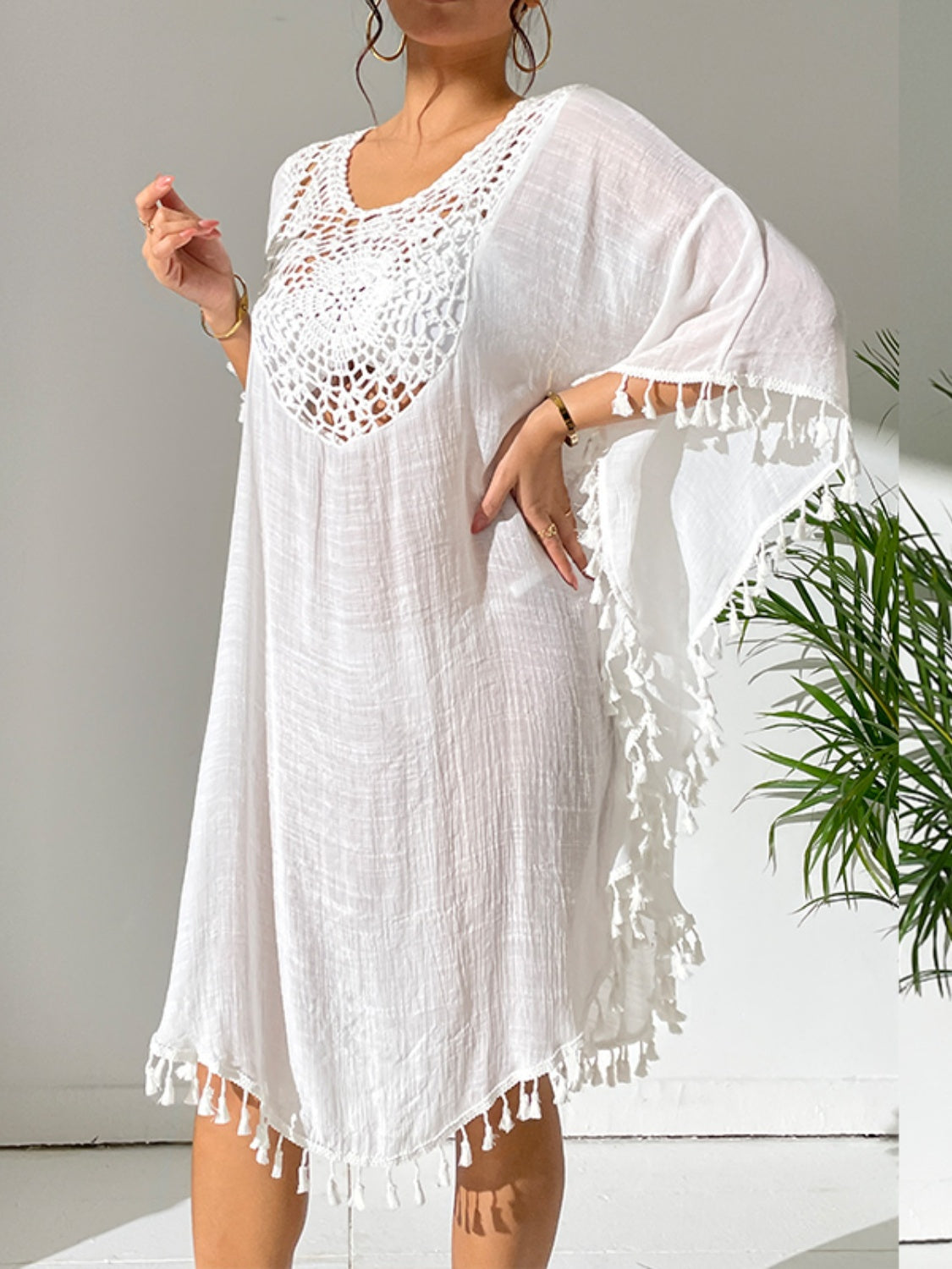 Tassel Cutout Scoop Neck Cover-Up Dress - AllIn Computer