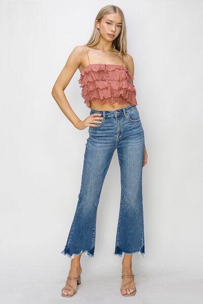 RISEN High Waist Raw Hem Flare Jeans - AllIn Computer