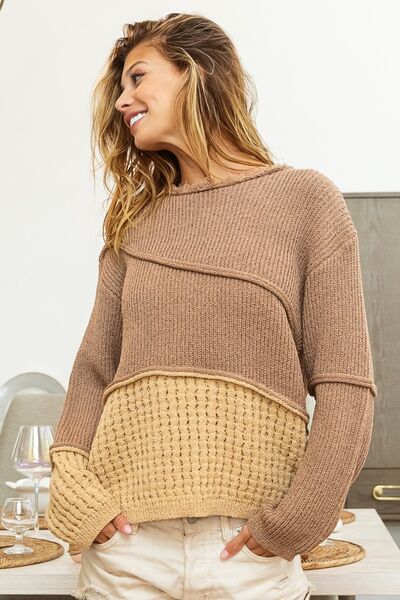 BiBi Texture Detail Contrast Drop Shoulder Sweater - AllIn Computer