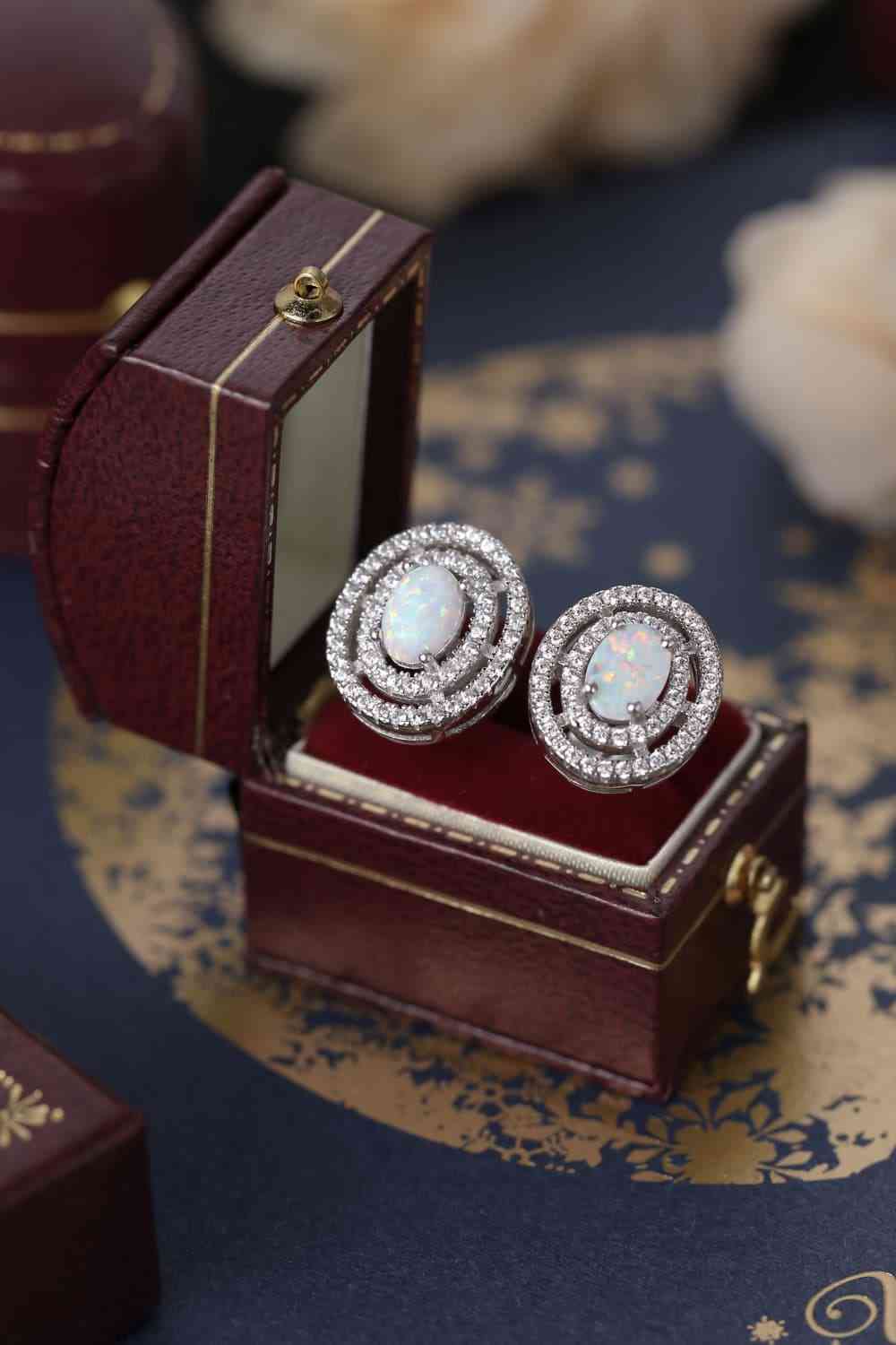 925 Sterling Silver Opal Round Stud Earrings - AllIn Computer