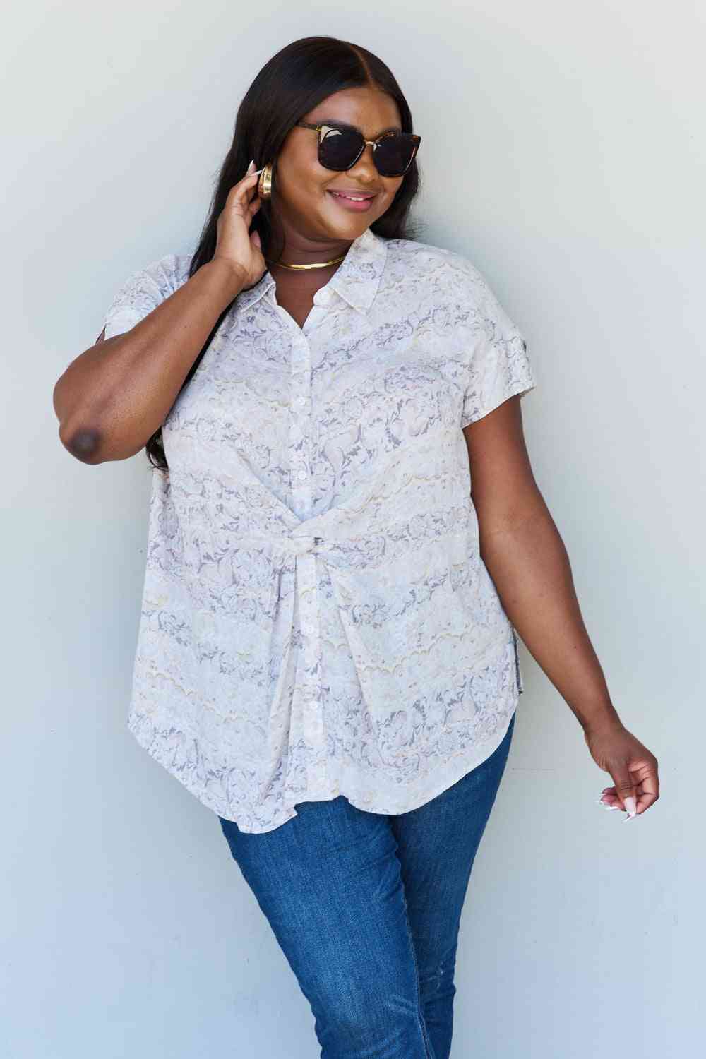 ODDI Full Size Floral Paisley Print Twist Tunic Top - AllIn Computer