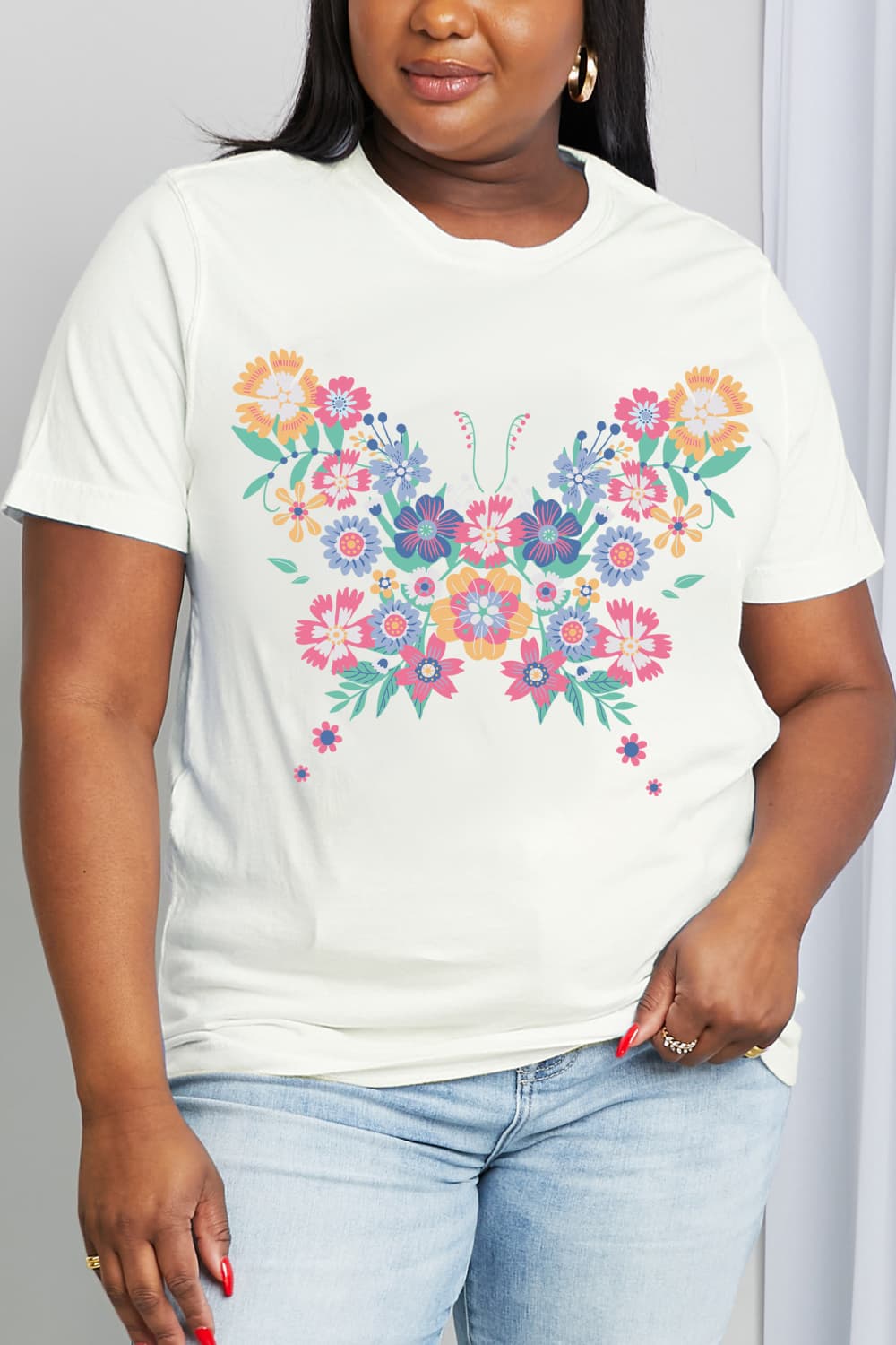 Simply Love Simply Love Full Size Flower Butterfly Graphic Cotton Tee - AllIn Computer