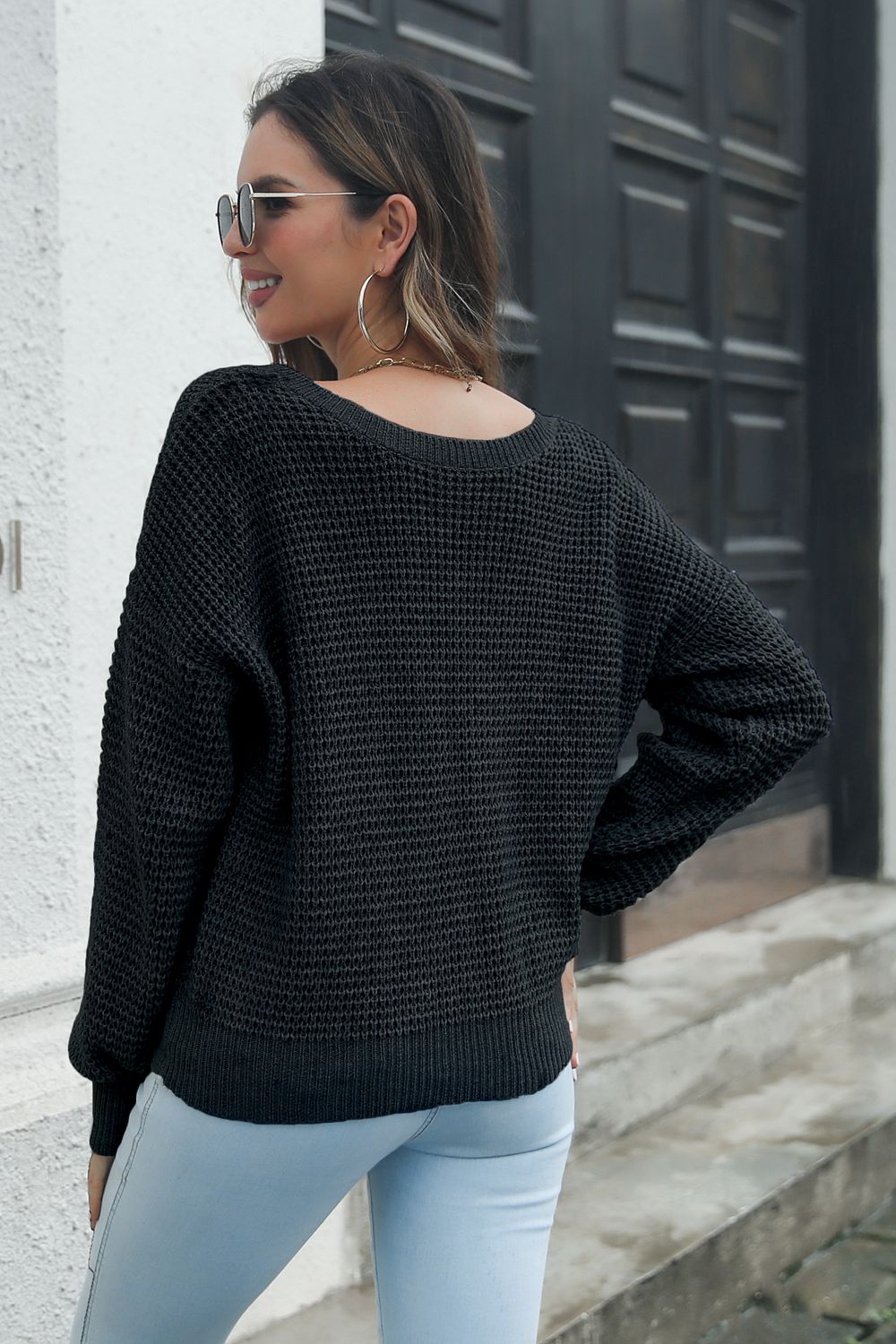 Crisscross Surplice Neck Long Sleeve Sweater - AllIn Computer
