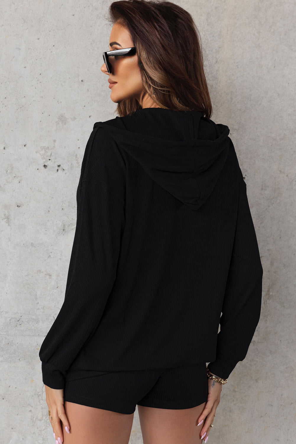 Drawstring Zip Up Sweatshirt and Shorts Set - AllIn Computer