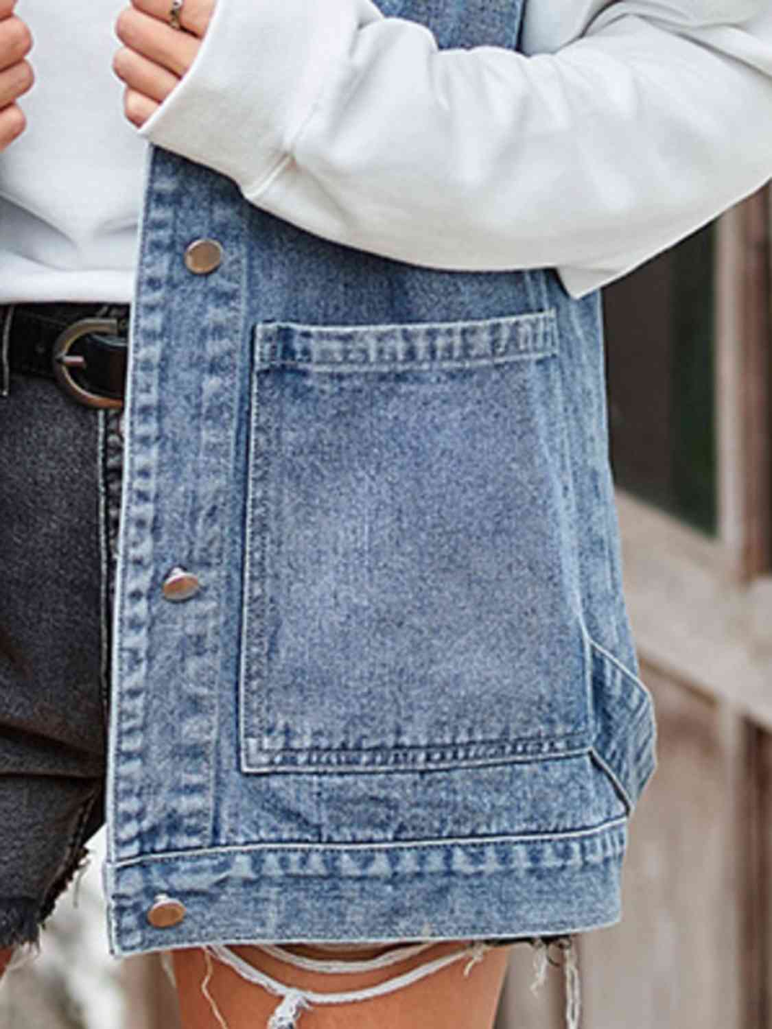 Button Up Sleeveless Denim Jacket with Pockets - AllIn Computer