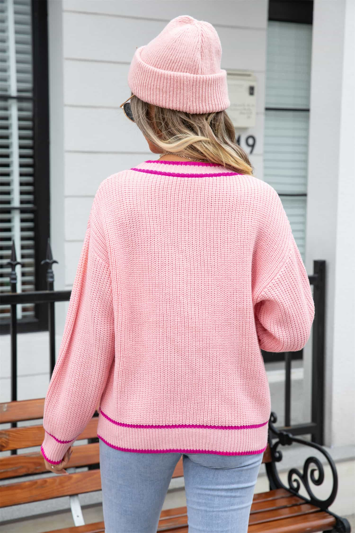 Waffle Knit V-Neck Cardigan with Pocket - AllIn Computer