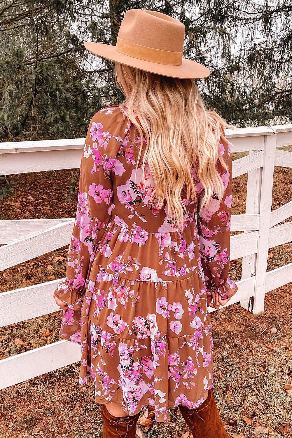 Floral Flounce Sleeve Tiered Dress - AllIn Computer