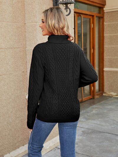Cable-Knit Mock Neck Sweater - AllIn Computer