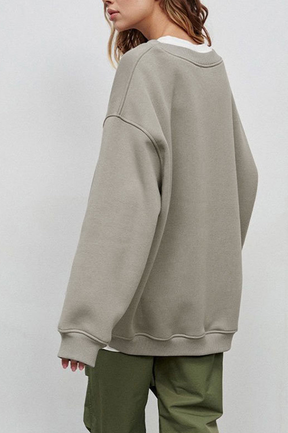 Oversize Round Neck Dropped Shoulder Sweatshirt - AllIn Computer