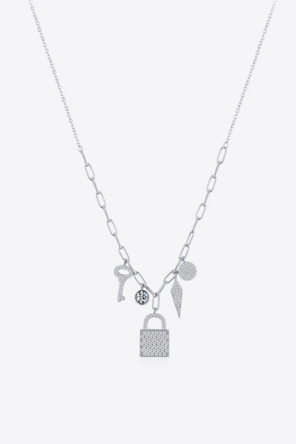 925 Sterling Silver Lock & Key Zircon Pendant Necklace - AllIn Computer