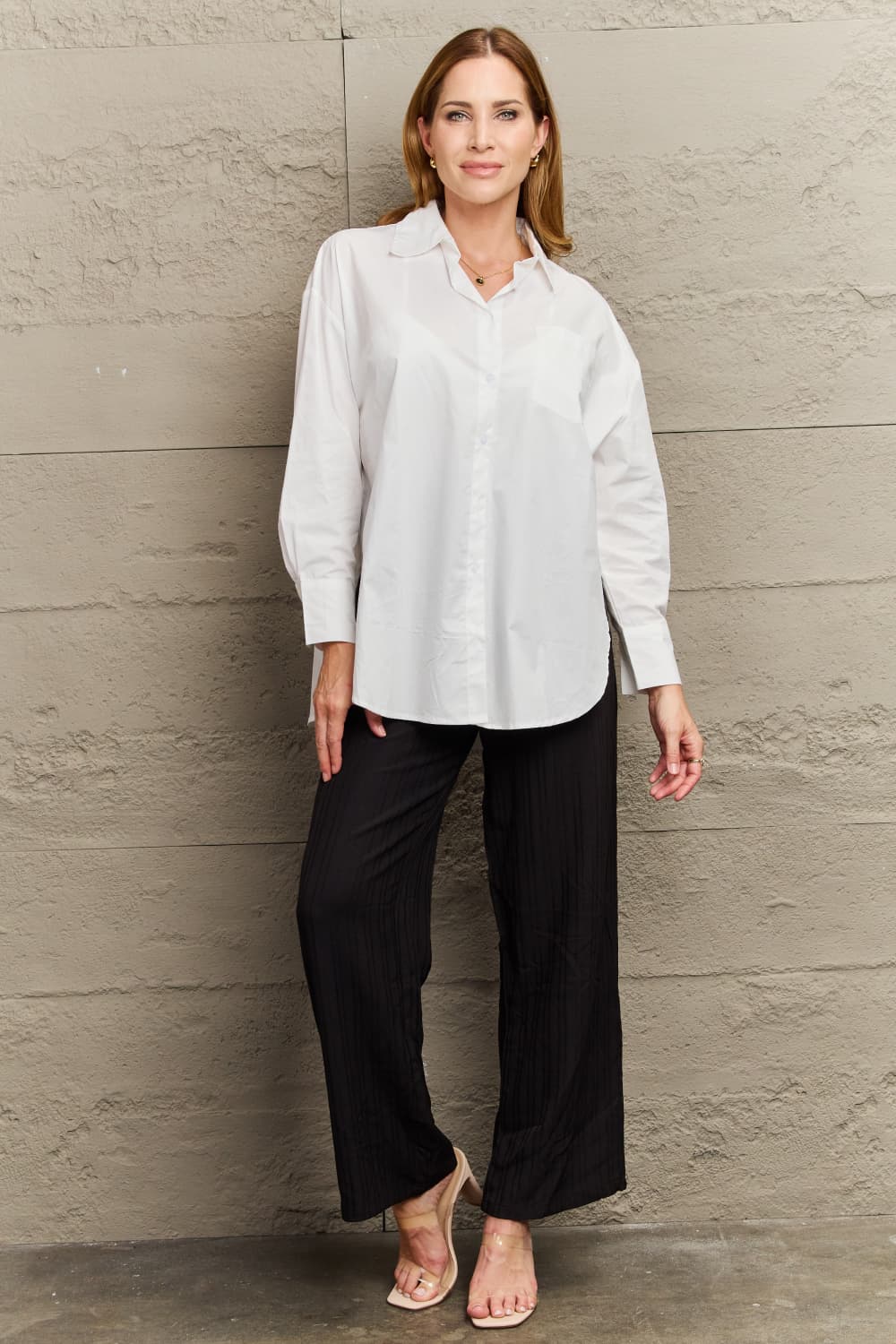 Dropped Shoulder Slit Shirt - AllIn Computer