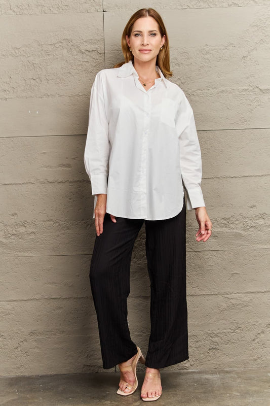 Dropped Shoulder Slit Shirt - AllIn Computer
