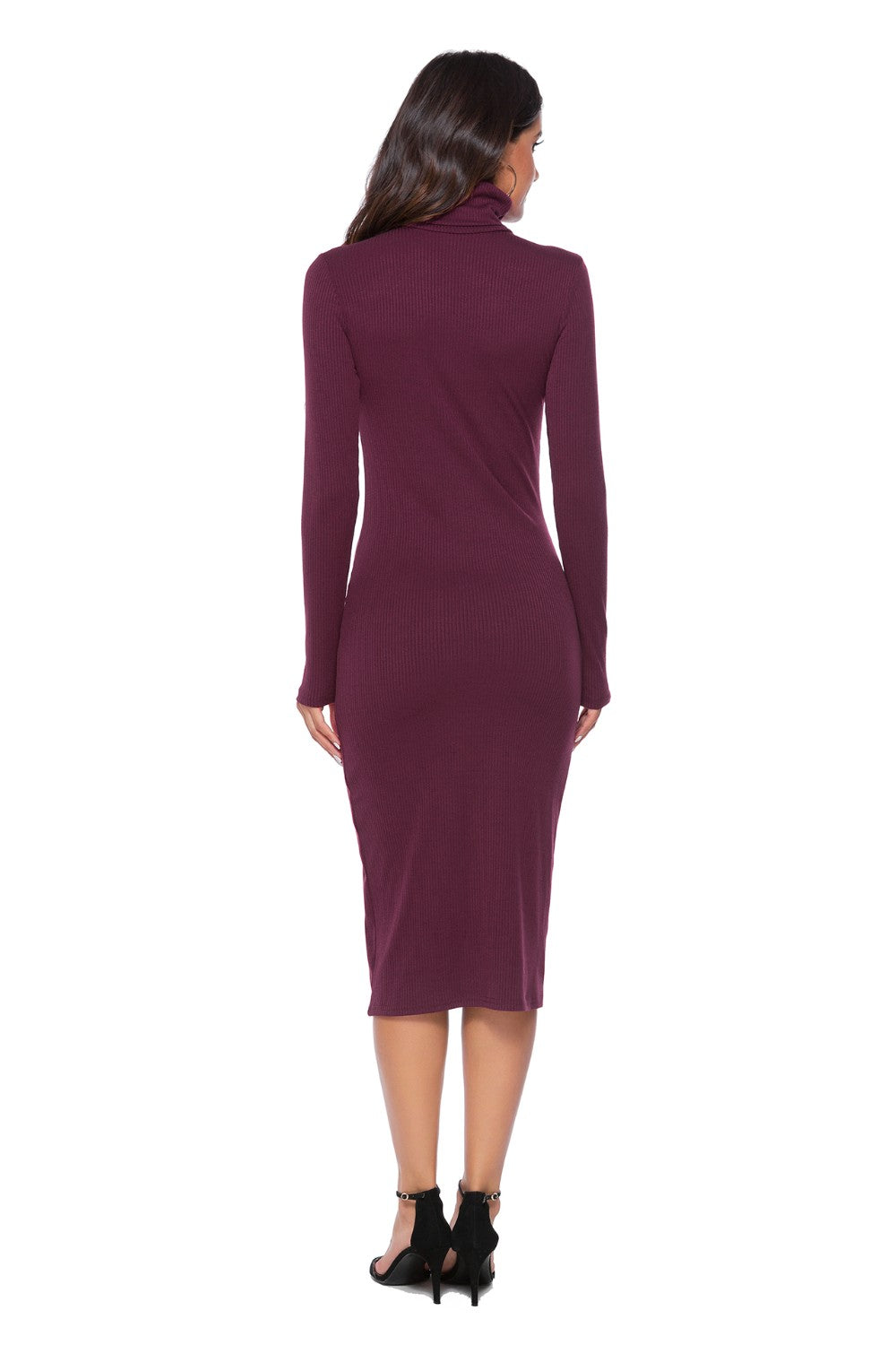 Ribbed Turtleneck Long Sleeve Dress - AllIn Computer