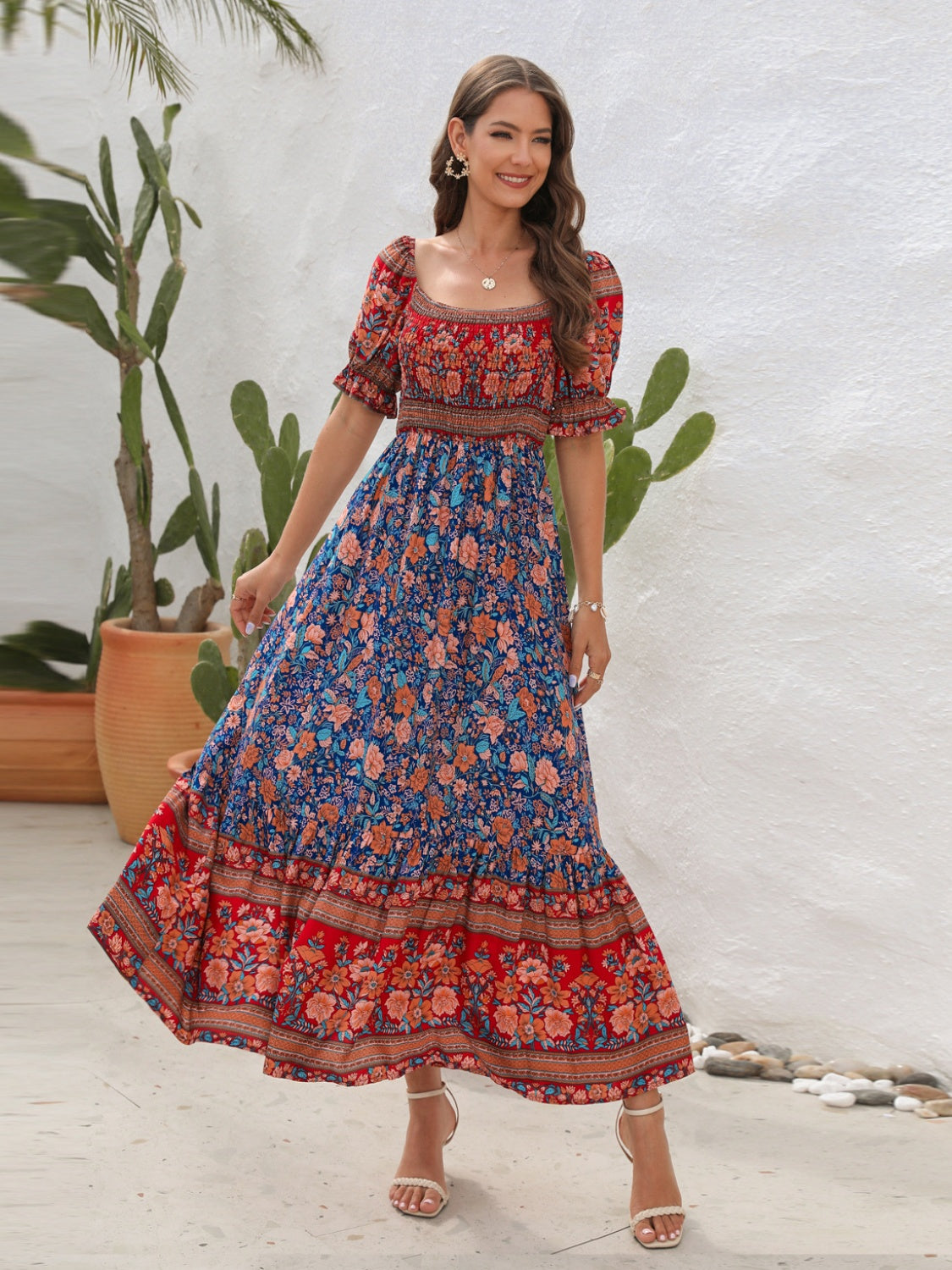 Floral Flounce Sleeve Midi Dress - AllIn Computer