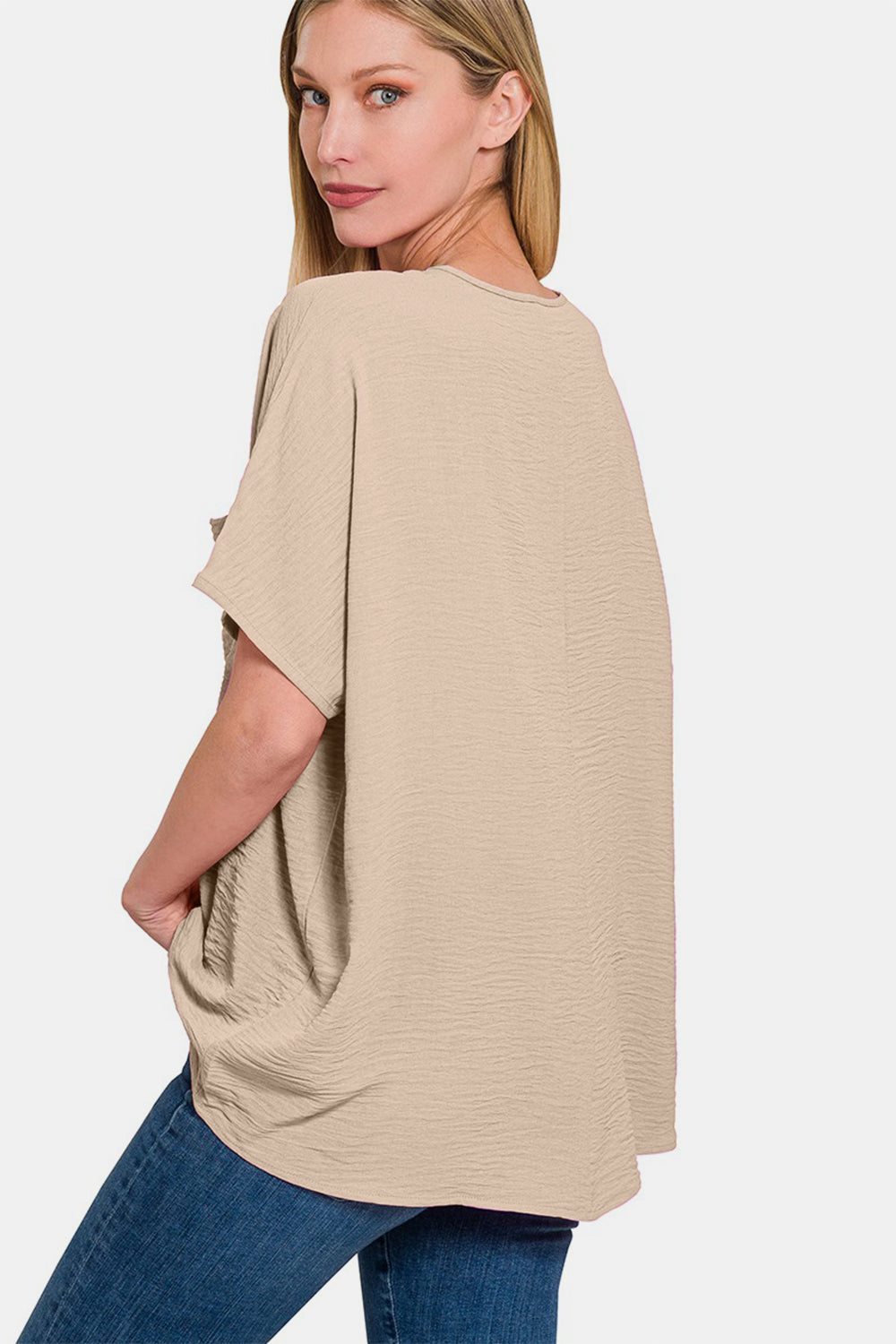 Zenana Full Size Texture V-Neck Short Sleeve Top - AllIn Computer