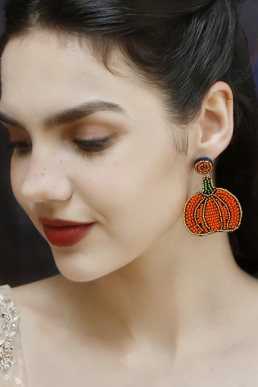 Beads Detail Pumpkin Shape Dangle Earring - AllIn Computer