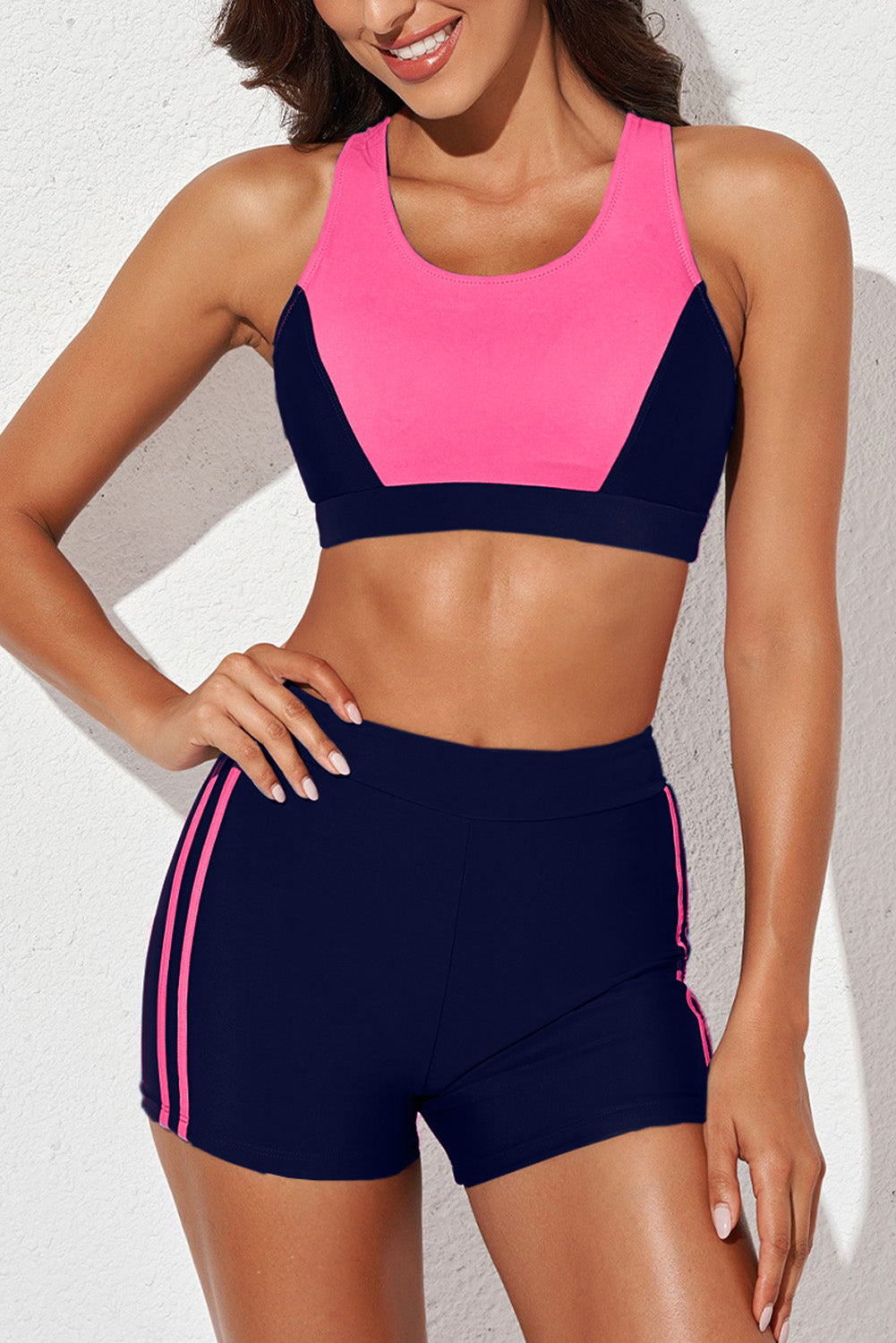 Printed Scoop Neck Back Crisscross Swim Set - AllIn Computer