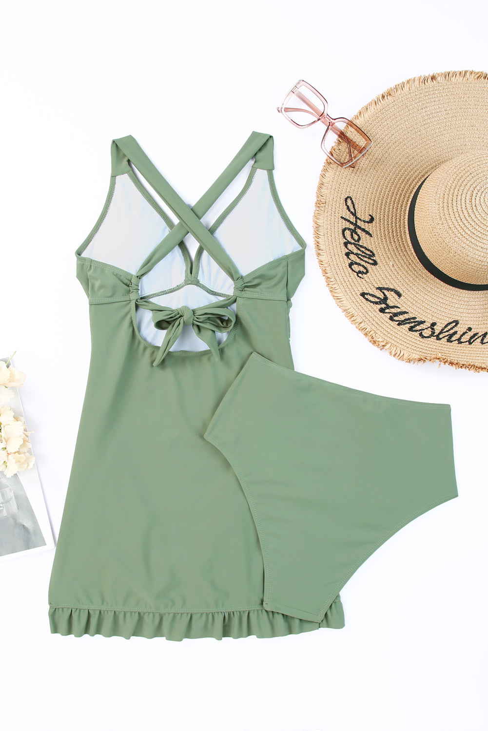 Tie Back Sleeveless Swim Dress and Bottoms Set - AllIn Computer