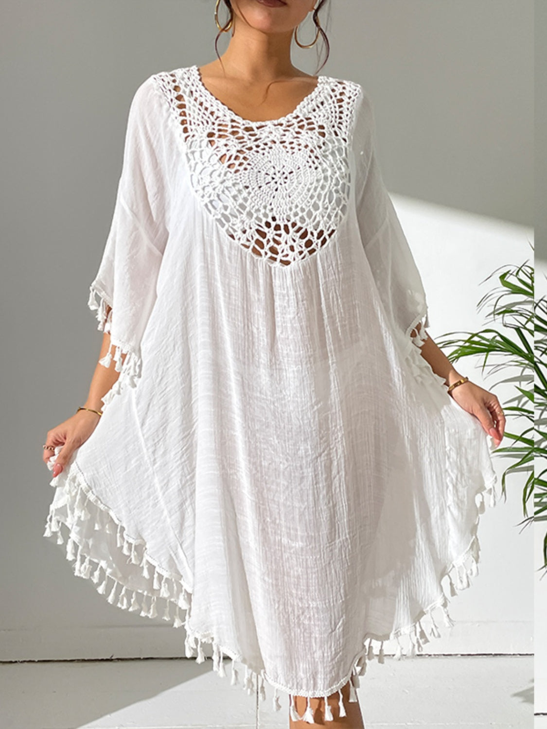 Tassel Cutout Scoop Neck Cover-Up Dress - AllIn Computer
