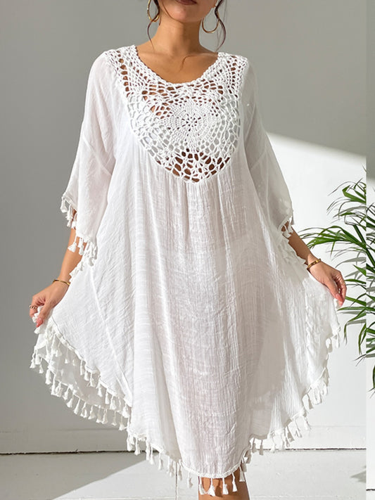 Tassel Cutout Scoop Neck Cover-Up Dress - AllIn Computer