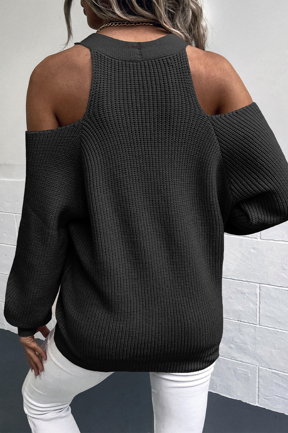 Cold Shoulder Plunge Neck Ribbed Cardigan - AllIn Computer