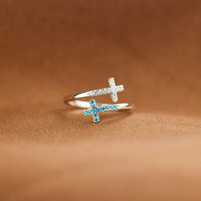Zircon 925 Sterling Silver Double Cross Bypass Ring - AllIn Computer