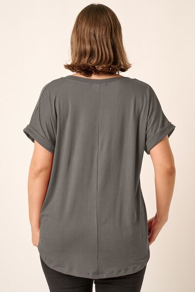 Mittoshop Full Size V-Neck Rolled Short Sleeve T-Shirt - AllIn Computer