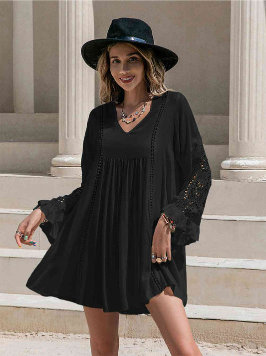 Lace Detail V-Neck Mini Dress - AllIn Computer