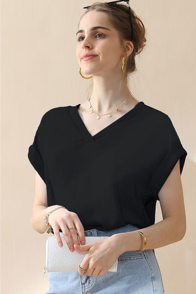 Ninexis V-Neck Trim Rolled Short Sleeve Shirt - AllIn Computer