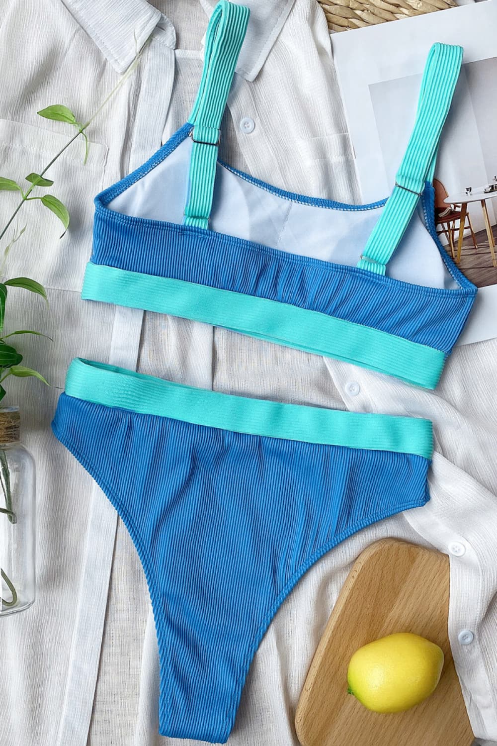 Color Block Scoop Neck Bikini Set - AllIn Computer