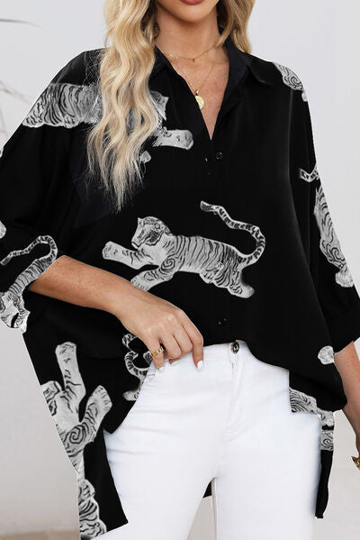 Tiger Pattern Button Up Long Sleeve Shirt - AllIn Computer