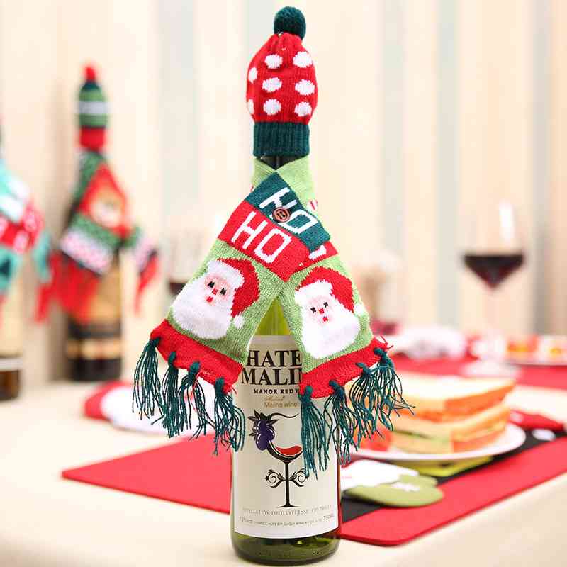 Christmas Hat and Scarf Wine Bottle Decorations - AllIn Computer
