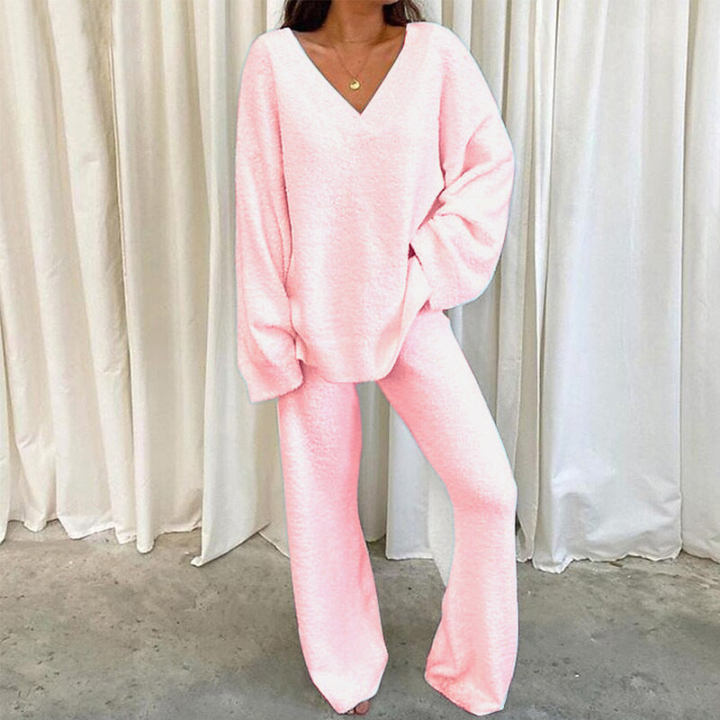 V-Neck Long Sleeve Top and Long Pants Set - AllIn Computer