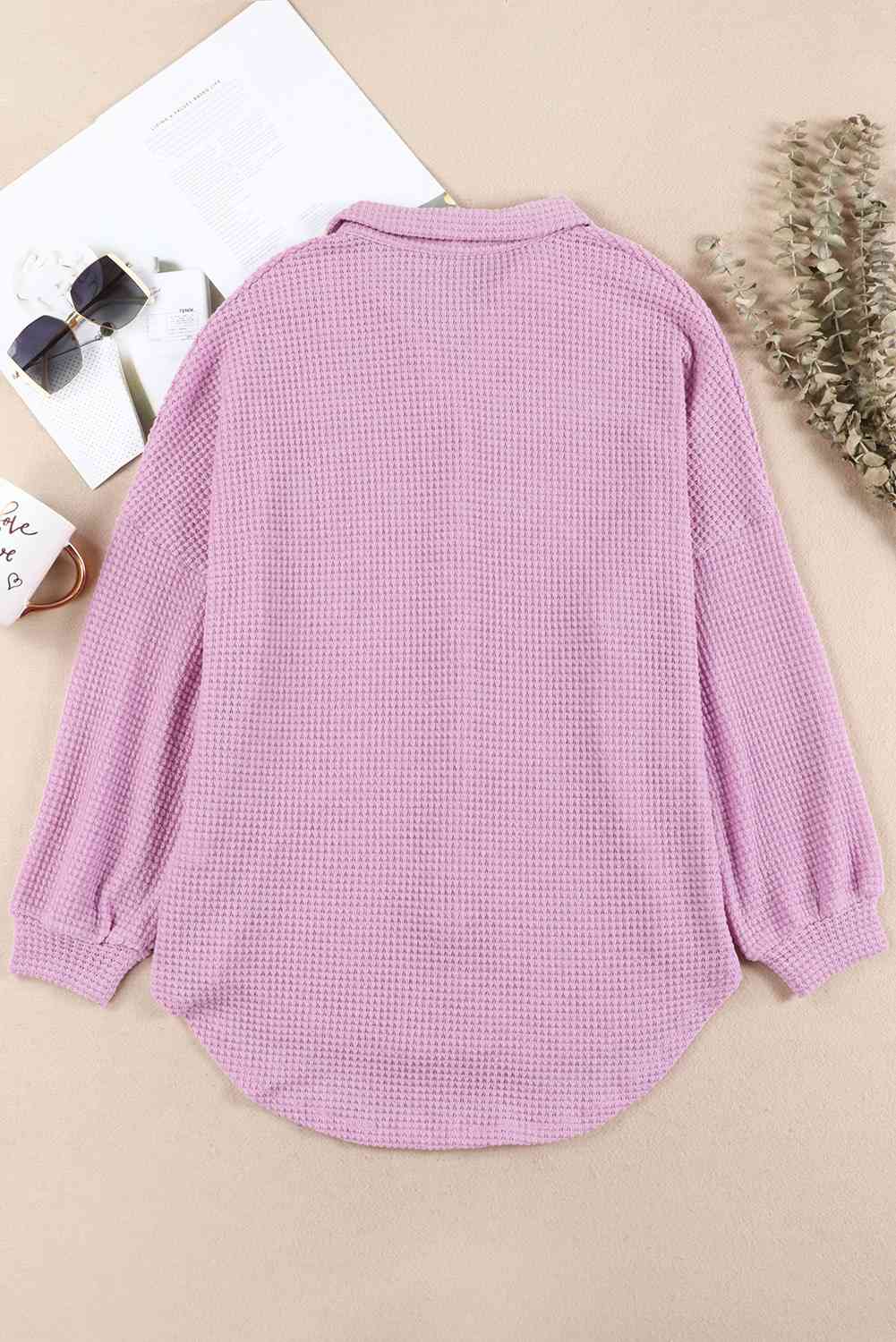 Waffle-Knit Button Up Long Sleeve Shirt with Pocket - AllIn Computer