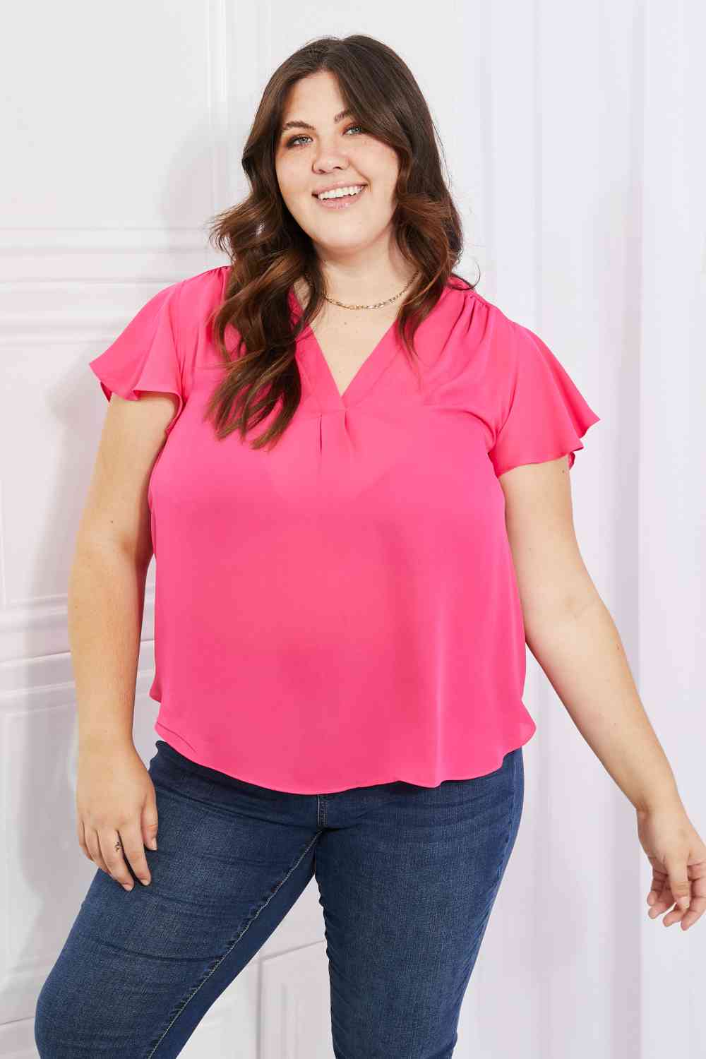 Sew In Love Just For You Full Size Short Ruffled Sleeve Length Top in Hot Pink - AllIn Computer
