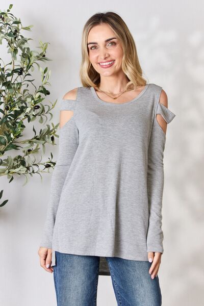 Hailey & Co Cutout Cold Shoulder Long Sleeve Top - AllIn Computer