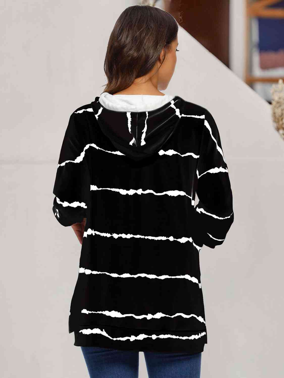 Striped Drawstring Hoodie with Pockets - AllIn Computer