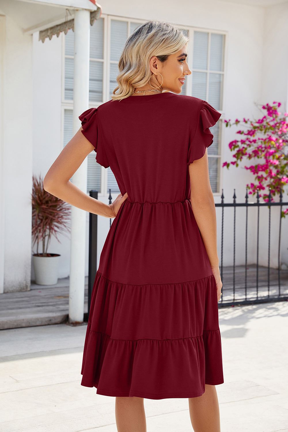 Ruched Notched Cap Sleeve Dress - AllIn Computer