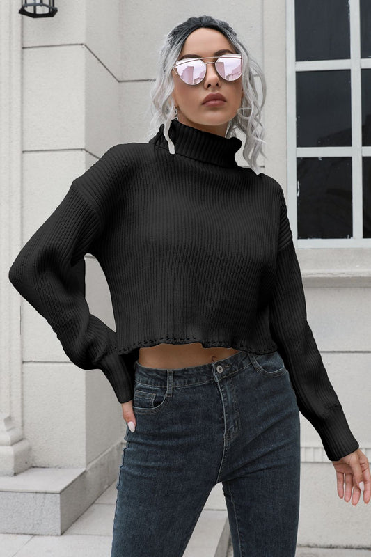 Turtleneck Dropped Shoulder Sweater - AllIn Computer