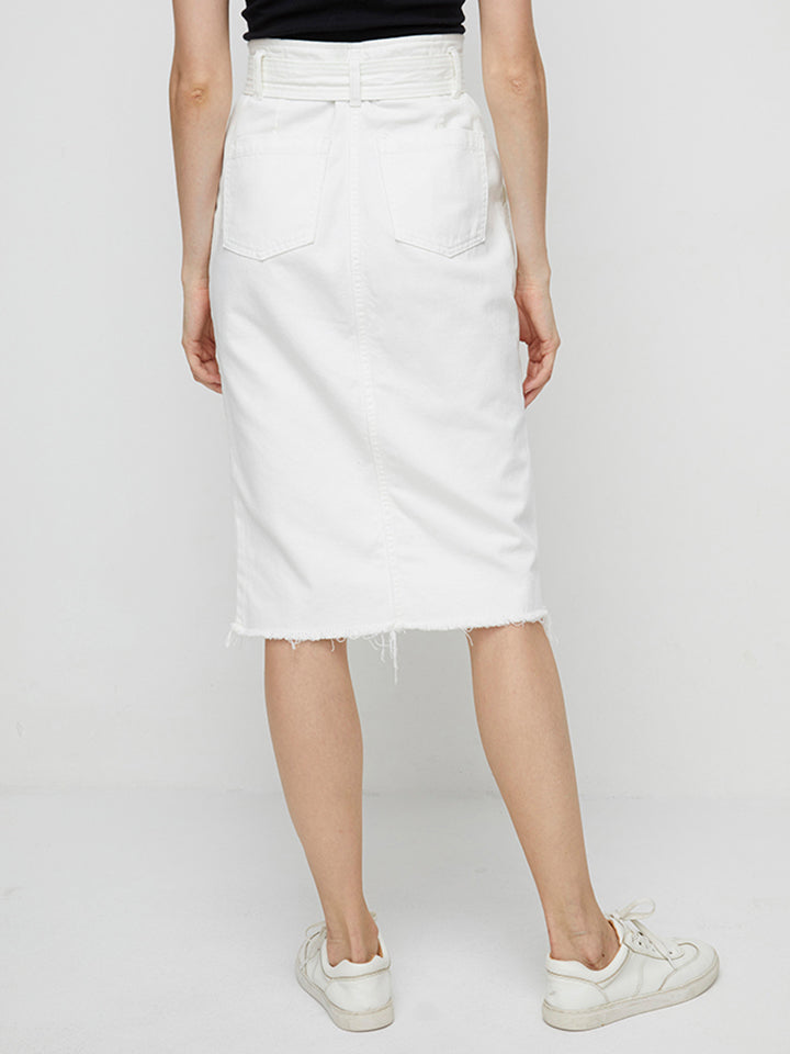 Full Size Tie Waist Buttoned Denim Skirt - AllIn Computer