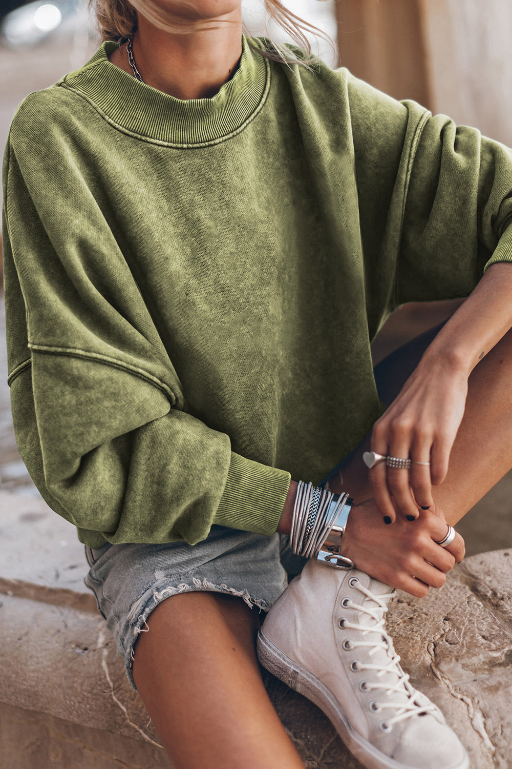 Round Neck Dropped Shoulder Sweatshirt - AllIn Computer