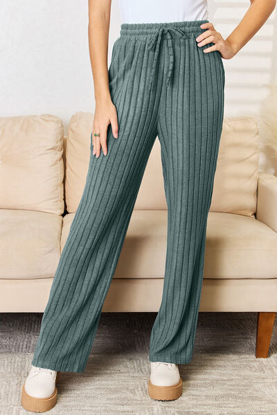 Basic Bae Full Size Ribbed Drawstring Hood Top and Straight Pants Set - AllIn Computer