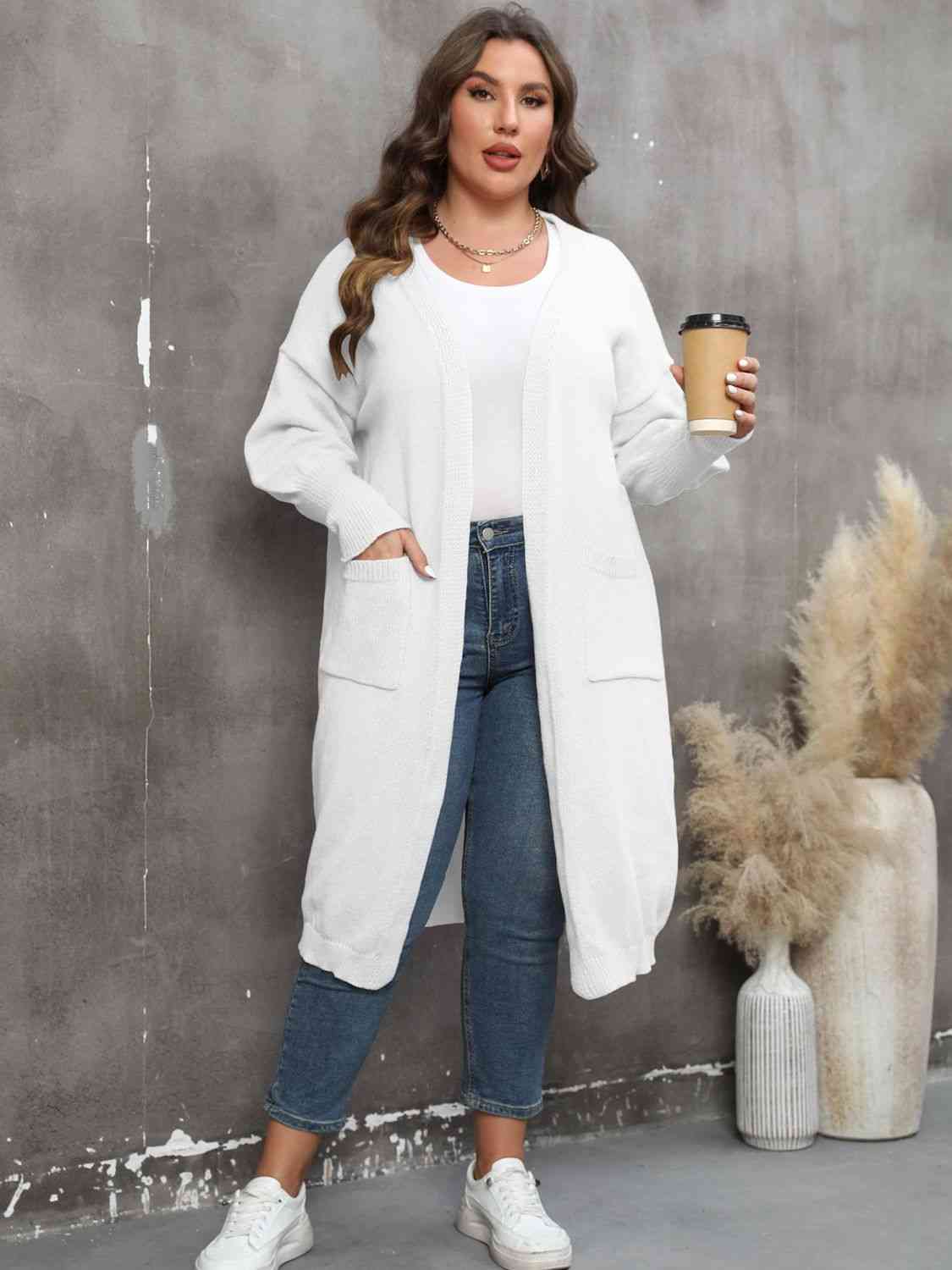Plus Size Long Sleeve Pocketed Cardigan - AllIn Computer