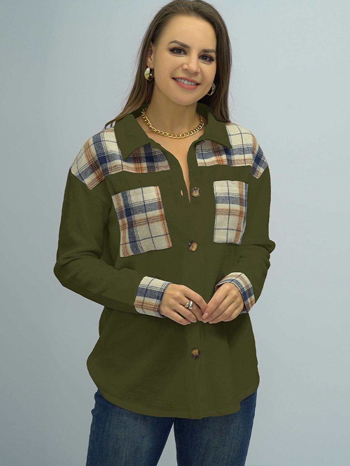 Plaid Dropped Shoulder Shirt - AllIn Computer