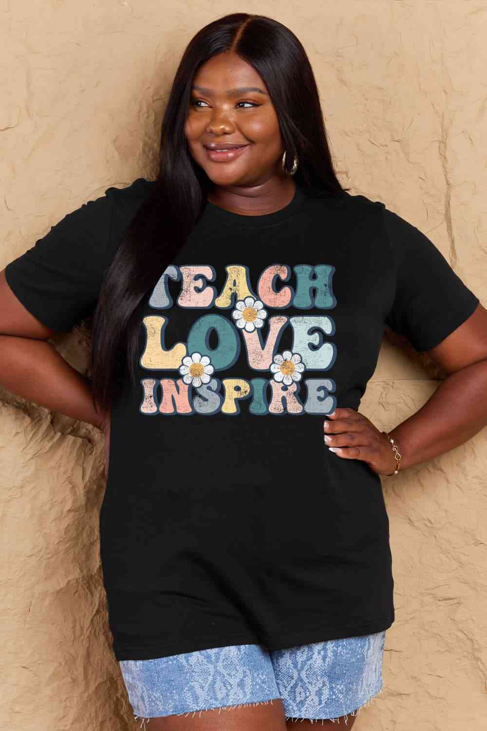 Simply Love Full Size TEACH LOVE INSPIRE Graphic Cotton T-Shirt - AllIn Computer