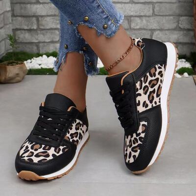 Tied Printed PU Leather Athletic Shoes - AllIn Computer